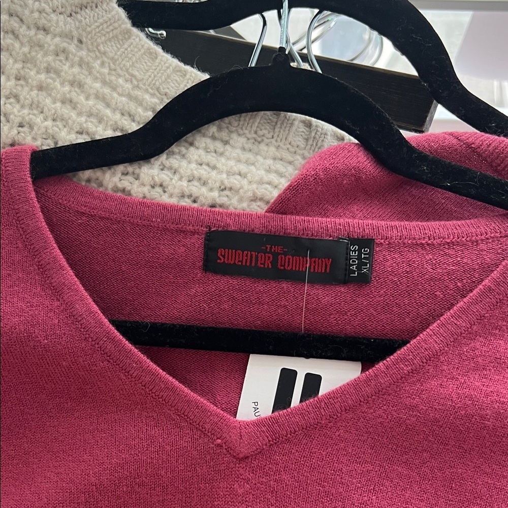 Women’s V-Neck Sweater in Deep Raspberry - Picture 5 of 6
